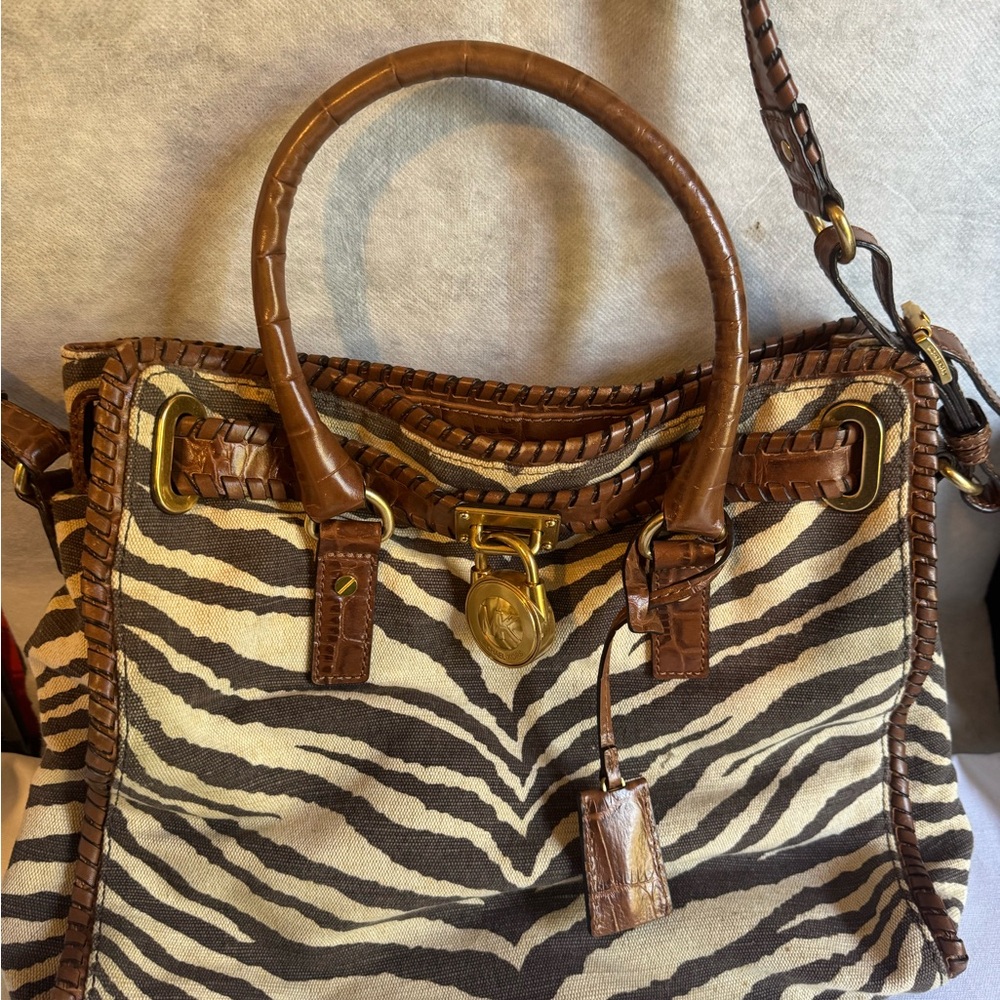 Michel Kors Brown and Cream Hamilton Zebra Print Women's Bag